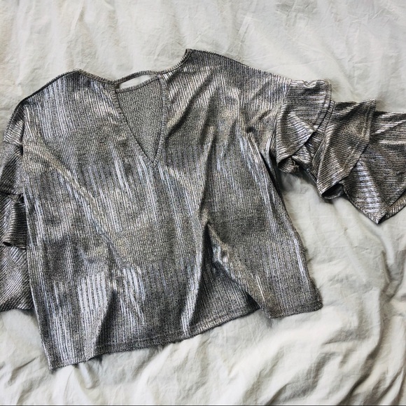 Metallic Ruffle Sleeve Blouse - Picture 2 of 2